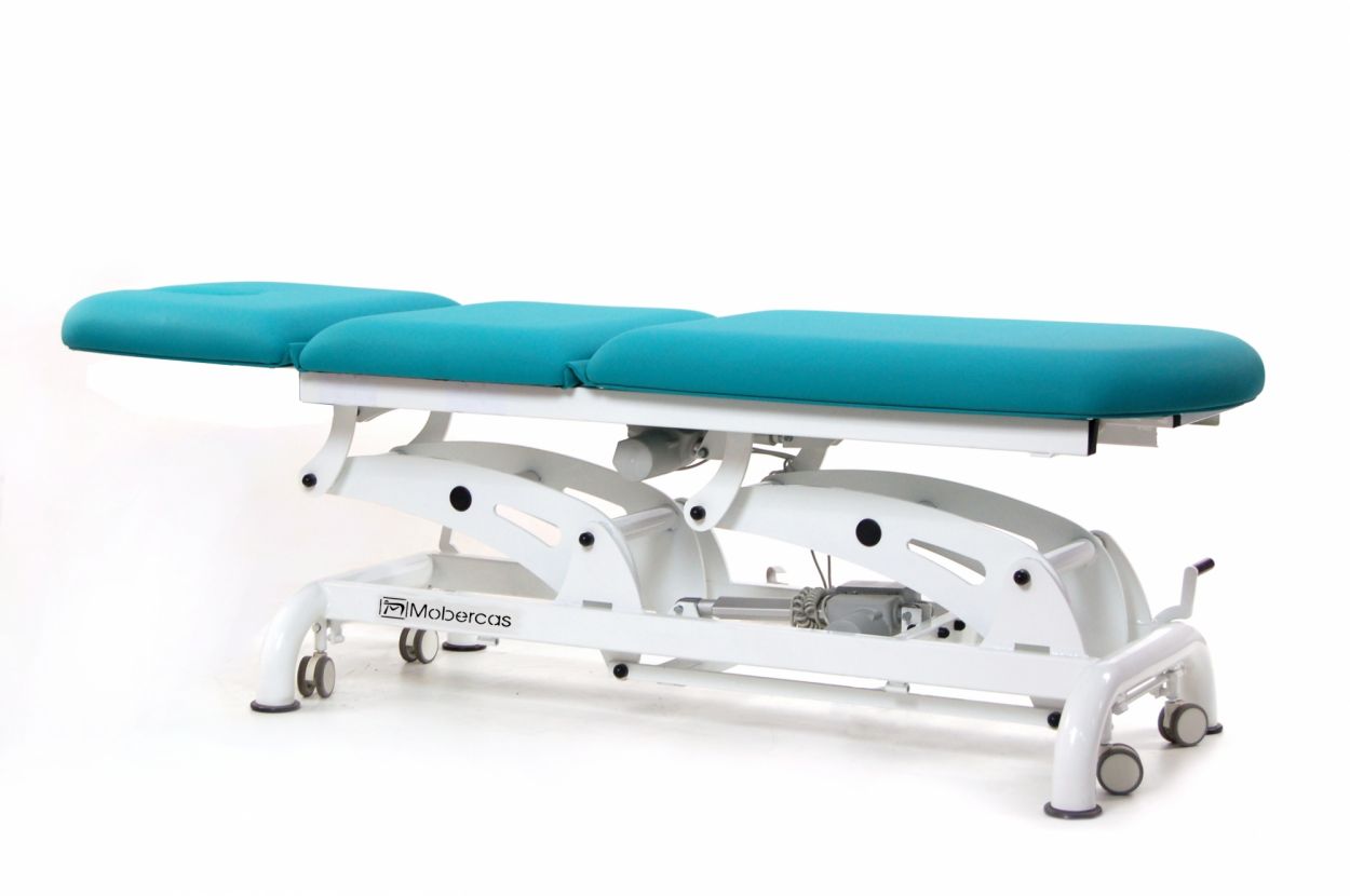 CE-2339-AR Electric couch for osteopathy of 3 sections with 3 motors, folding backrest and wheels. 3