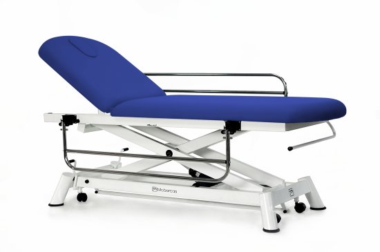 CE-0120-RBAR Electric couch of 2 sections with scissor structure, side support rails and wheels.