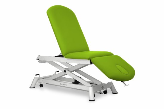 CE-0130-AR Electric couch for osteopathy of 3 sections with folding backrest, vertical elevation and wheels.