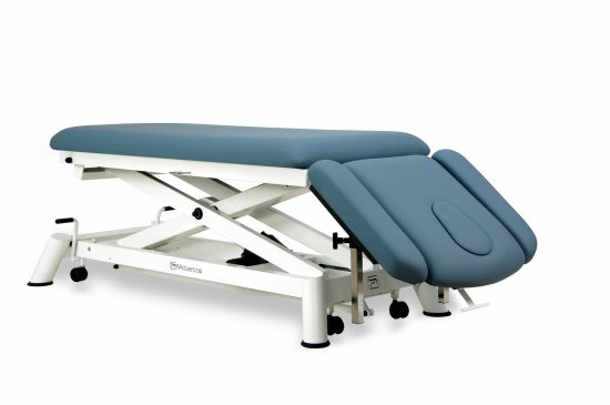 CE-0140-AR Electric couch of osteopathy of 4 sections with folding backrest, vertical elevation and wheels.