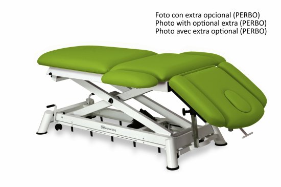 CE-0150-ABR Electric couch for osteopathy of 7 sections with folding backrest, vertical elevation and wheels.