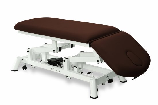 CE-2120-AR Table électrique en 2 plans avec dossier escamotable et roulettes.