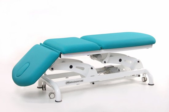 CE-2339-AR Electric couch for osteopathy of 3 sections with 3 motors, folding backrest and wheels.