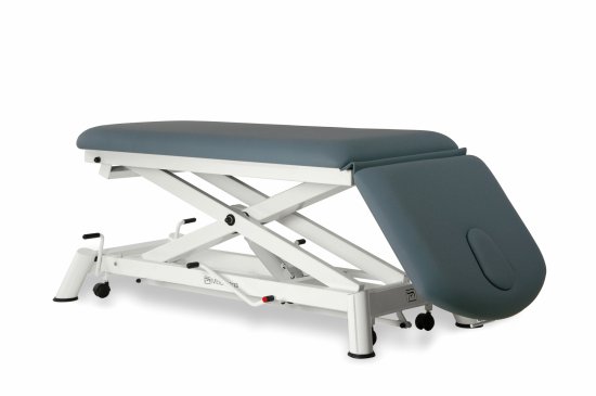 CH-0120-AR Hydraulic couch of 2 sections with scissor structure, folding backrest and wheels.