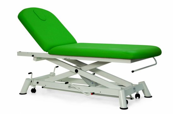 CH-0120-R Hydraulic couch of 2 sections with scissor structure and wheels.