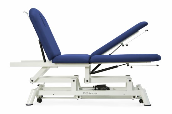 CH-2145-PR Hydraulic couch of 4 sections with individual leg sections and retractable wheels.